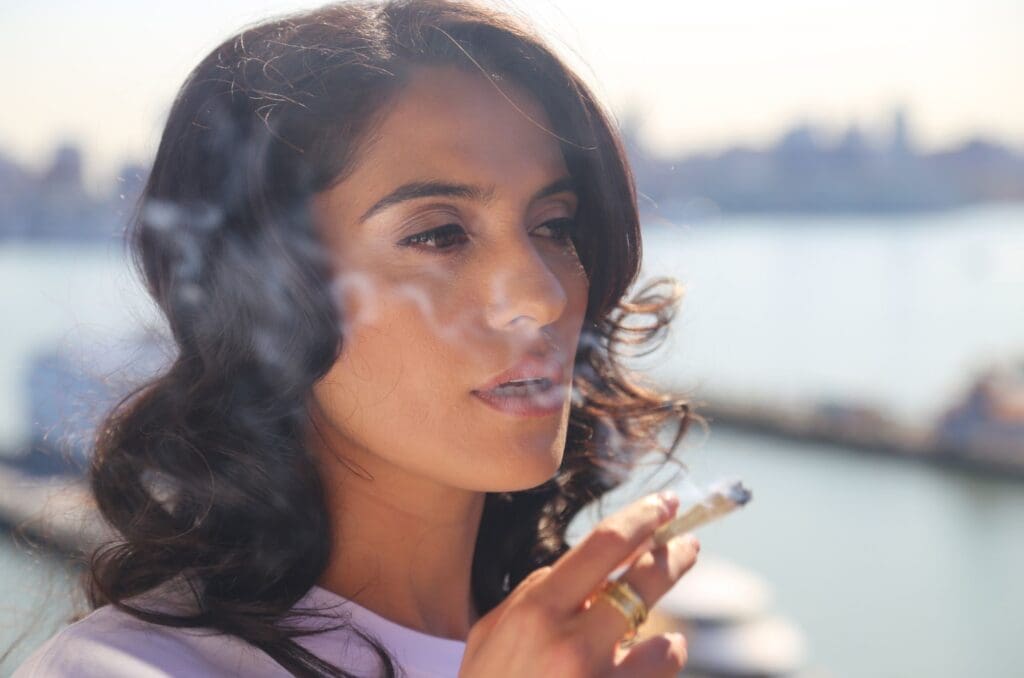 woman smoking cannabis