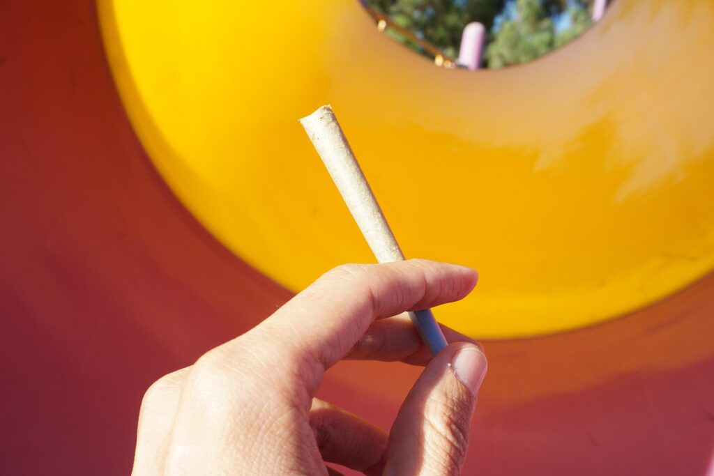 Hand holding a cannabis preroll