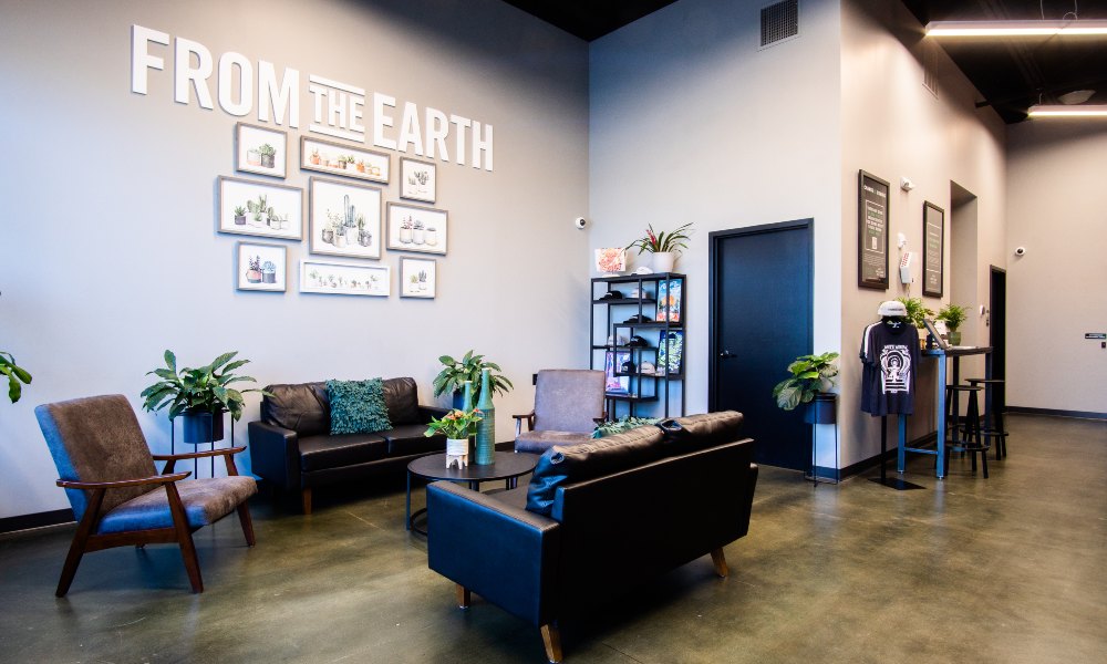 Interior couches and relaxation area in From The Earth Independence, MO