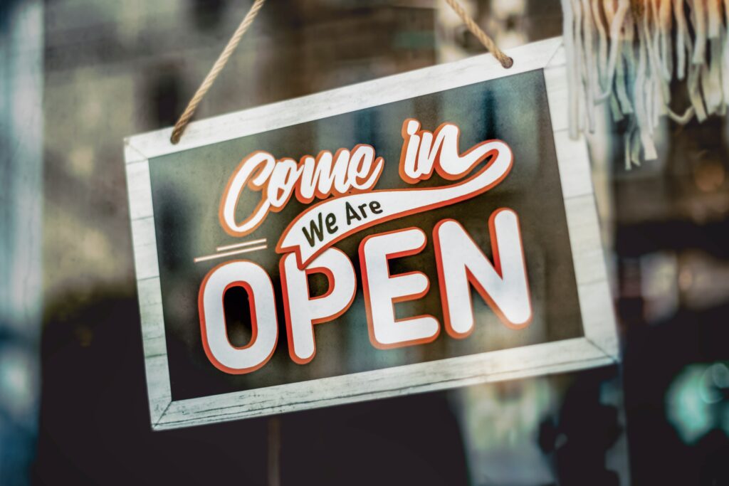 Now Open sign in store window