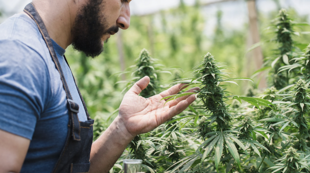 man smelling terpenes